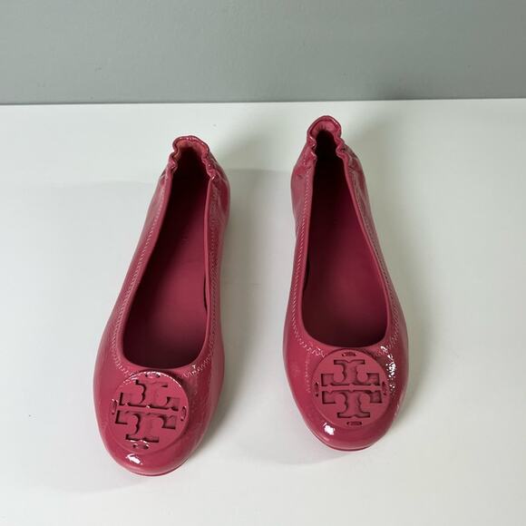 Tory Burch Pink Patent Leather Minnie Travel Ballet Flats Washed Berry 6 - Picture 3 of 9
